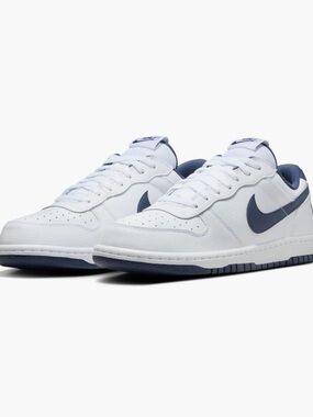 Nike White Leather Low-Top Sneakers with Navy Swoosh